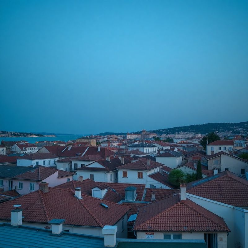 Stambene zgrade i krovovi Pule iz zraka u sumrak